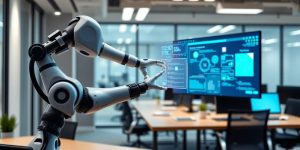 AI automating tasks with robotic arms.