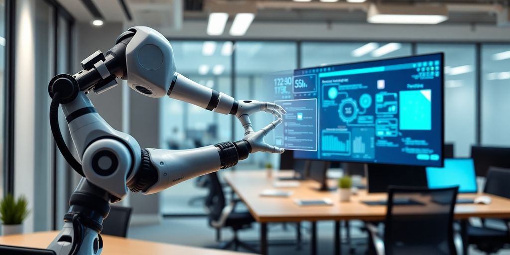 AI automating tasks with robotic arms.
