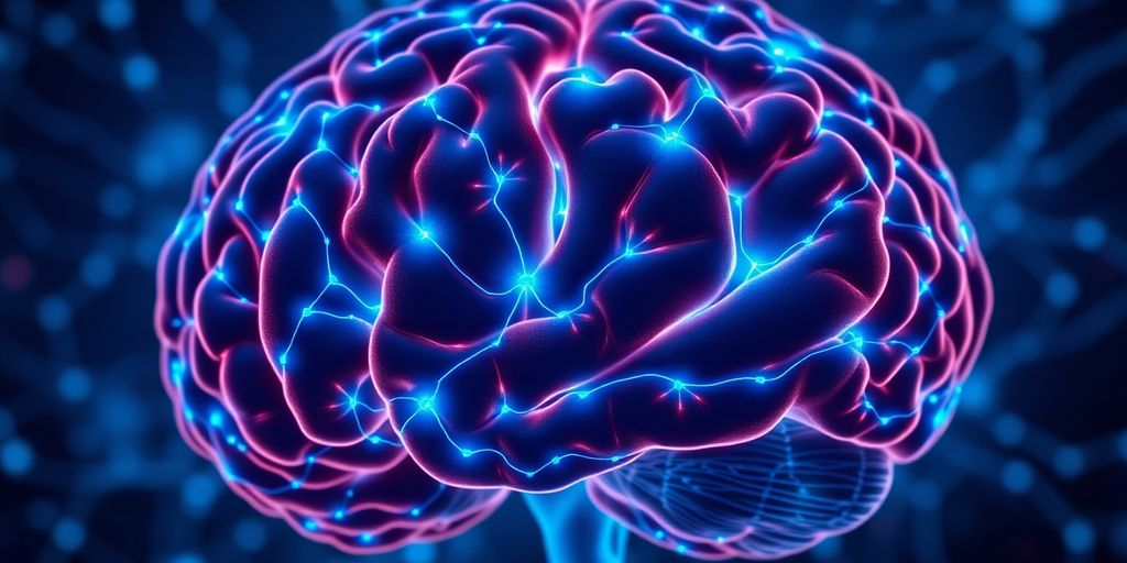 AI brain with glowing neural network connections.